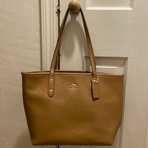 Coach Leather Zipper-Top Classic Tote